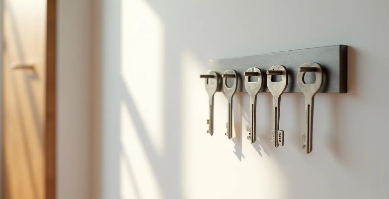 Espace de rangement organisé pour clés avec crochet mural