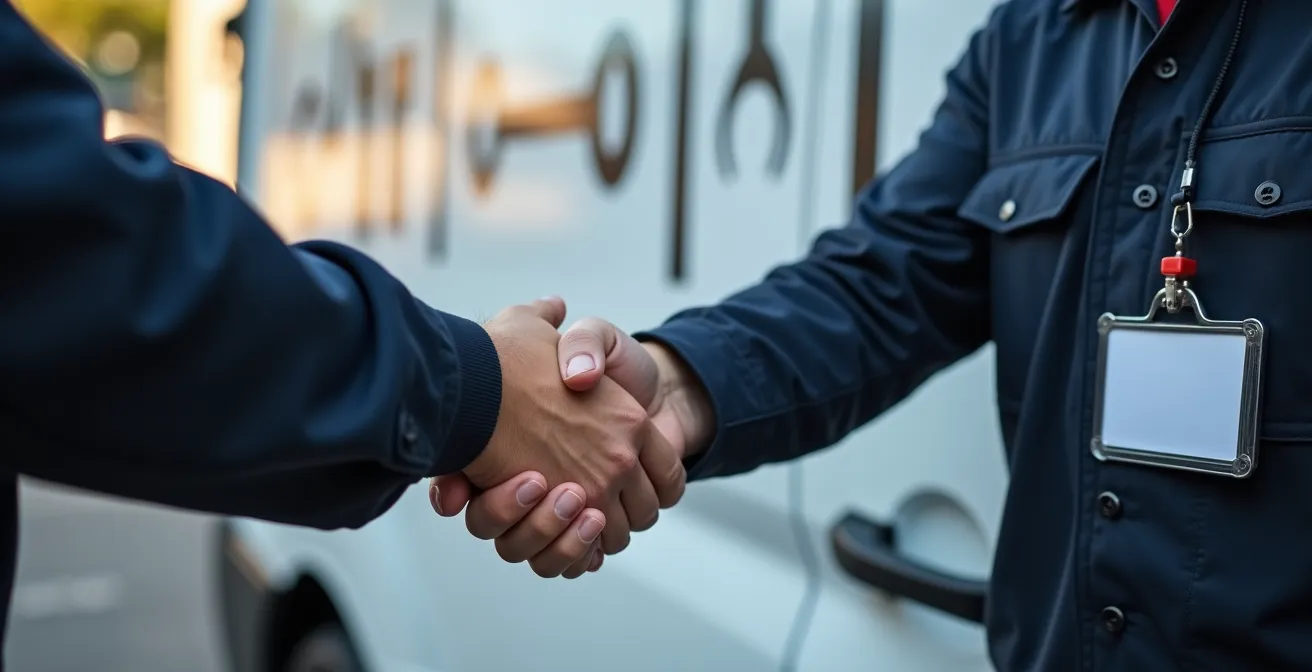 Poignée de main professionnelle avec présentation de carte d'identité